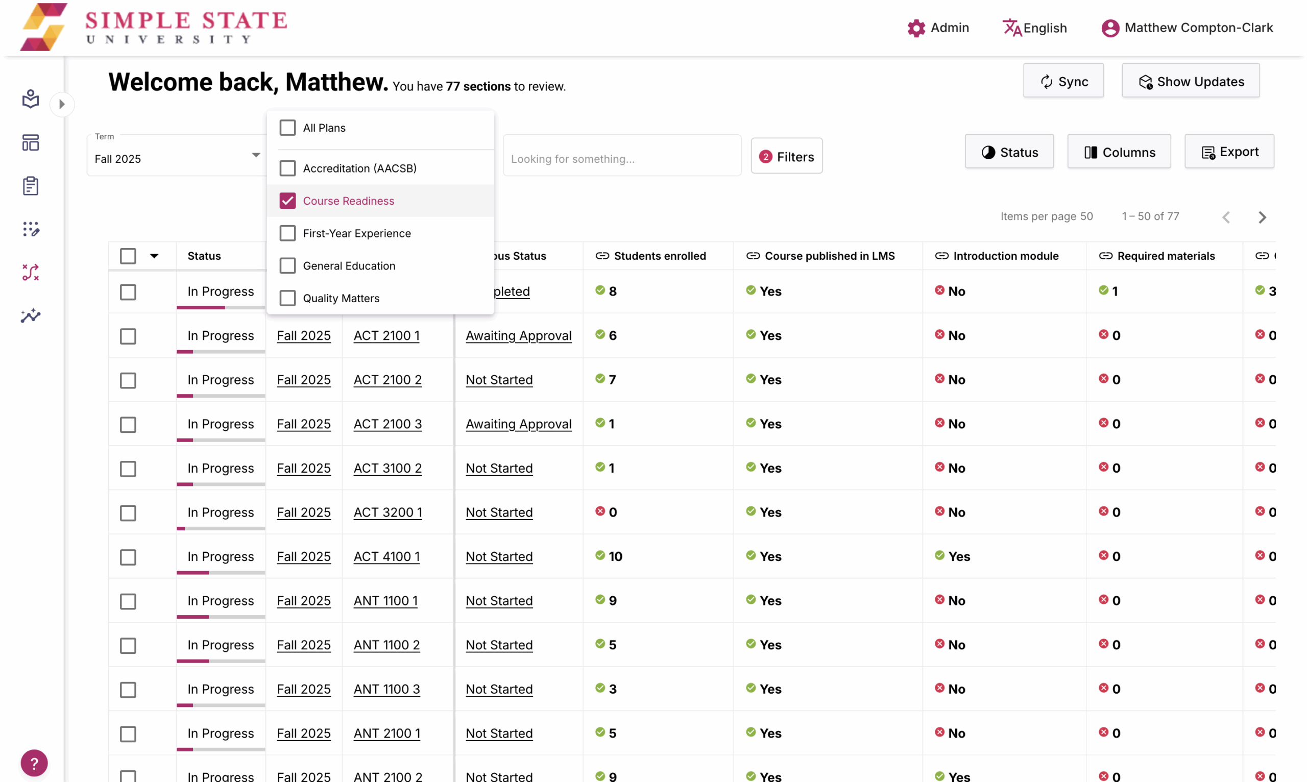 Personalized course readiness plans